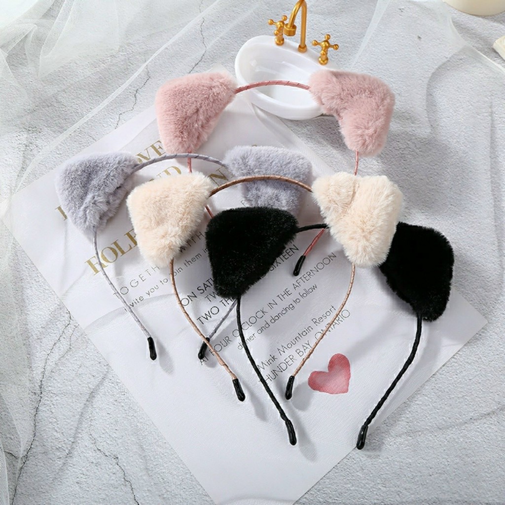 Băng đô rửa mặt bờm cài tóc dễ thương cute tai thỏ mèo tuần lộc gấu lông mềm mịn