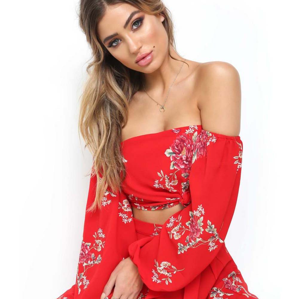 Set áo Croptop tay dài + chân váy bút chì phong cách Boho