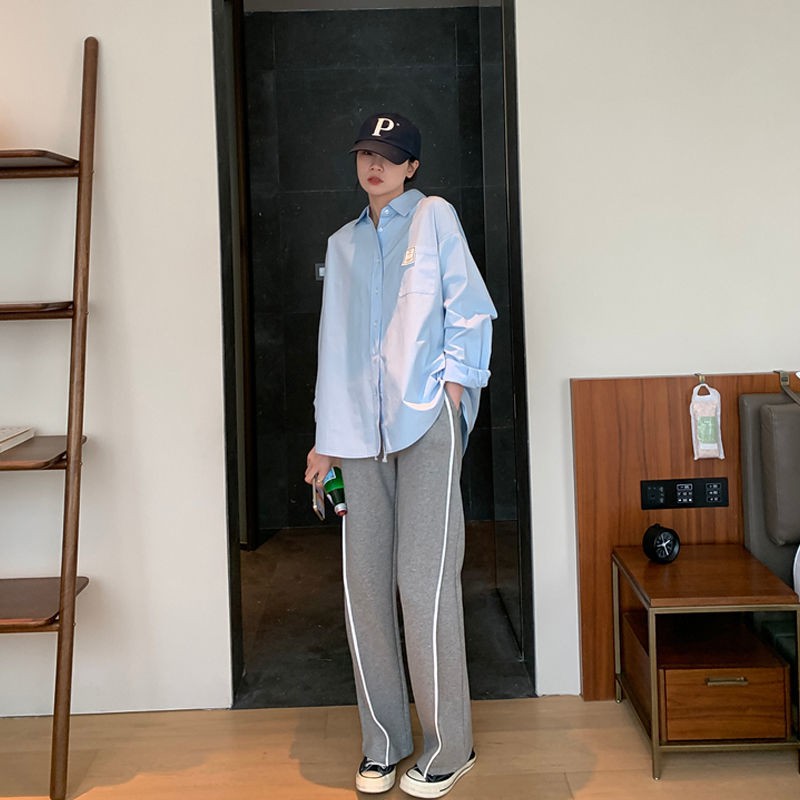 Quần thể thao ống rộng lưng cao phối dây rút phong cách Hàn Quốc thời trang xuân thu mới cho nữ