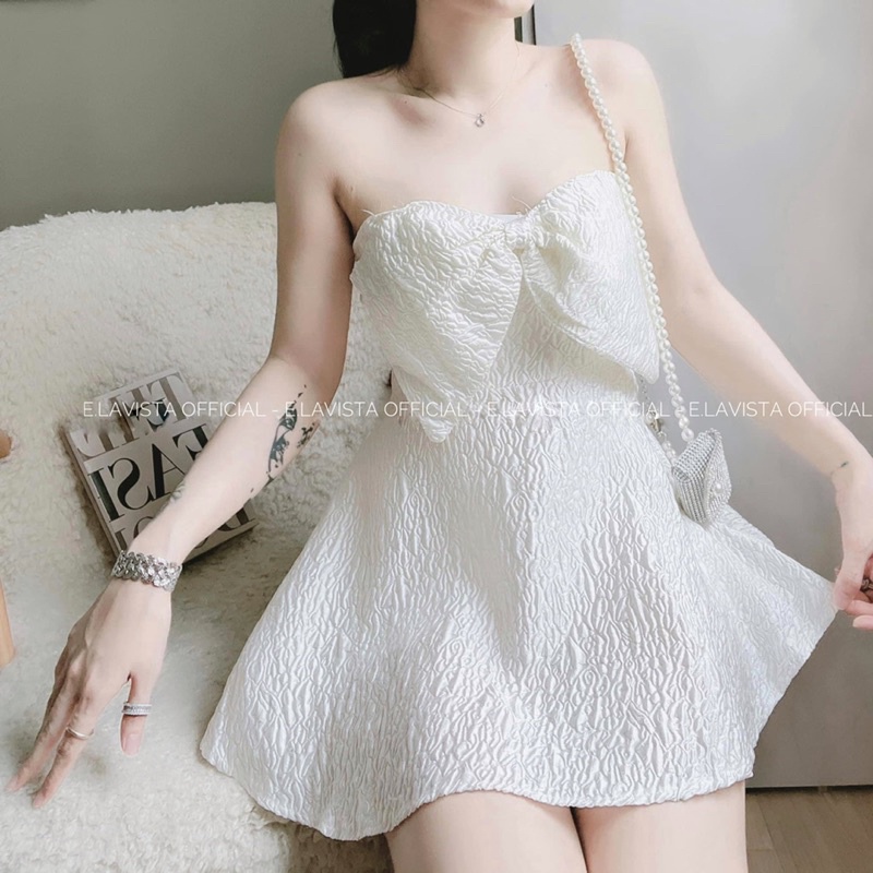 JOIE DRESS | Váy Nơ Cúp Ngực Lụa Gấm Mềm Mại