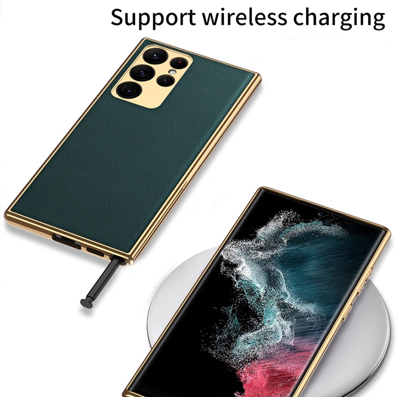 Ốp Điện Thoại Da + TPU Mạ Điện Sang Trọng Cho Samsung Galaxy S22 Ultra