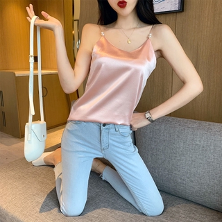 Áo sơ mi lụa satin 2 dây phong cách Hàn Quốc cho nữ