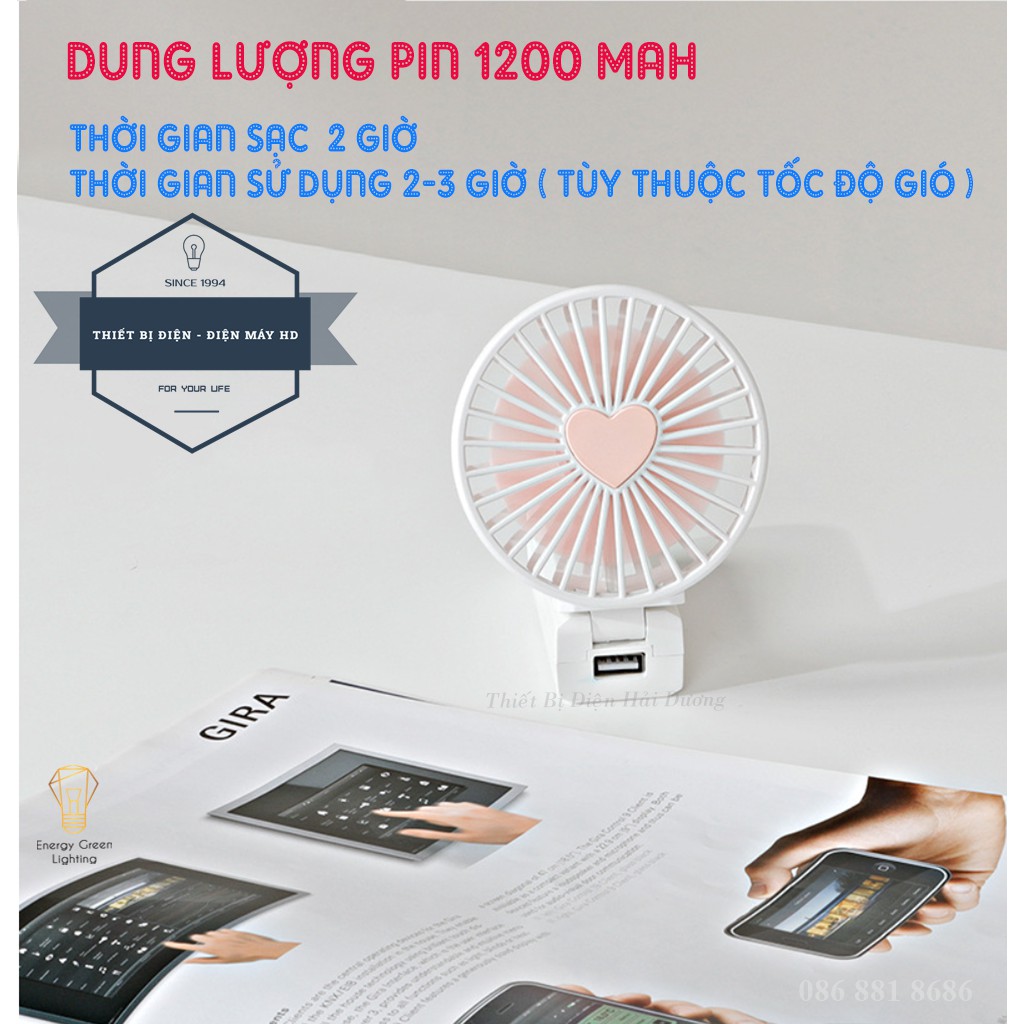 Quạt Mini Cầm Tay Tích Điện FS-i8 - Dây Treo Tiện Lợi - 3 Tốc Độ Gió Siêu Mát - Energy Green Lighting - Bảo Hành 1 Năm