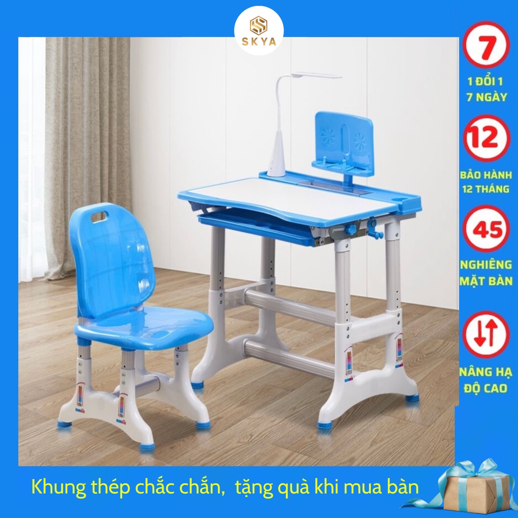Bàn ghế học chống cận chống gù bàn thông minh có điều chỉnh chiều cao góc nghiêng cho bé có giá sách ngăn kéo SKYA B021