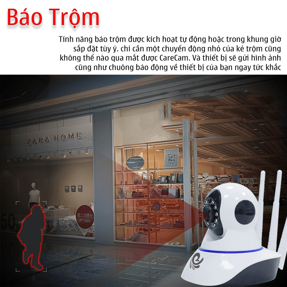 Camera Carecam 3 râu 2.0Mpx thế hệ mới siêu nét, quay theo chuyển động, đàm thoại 2 chiều, cảnh báo thộng minh | WebRaoVat - webraovat.net.vn