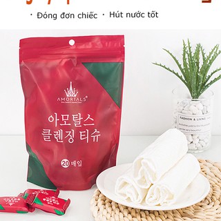 [Túi 20 Viên] Khăn Lau Mặt Hình Viên Kẹo Nén Hàn Quốc (Vỏ Đỏ Khăn Trắng )
