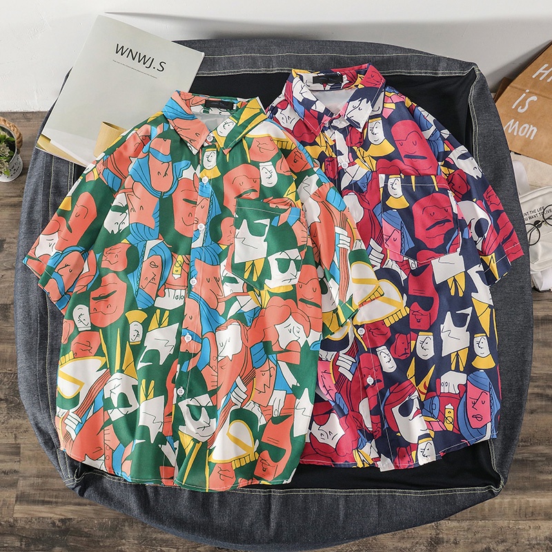 Áo Sơ Mi Tay Ngắn Dáng Rộng In Họa Tiết Thời Trang Mùa Hè Hàn Quốc Cho Nam Size M-3XL