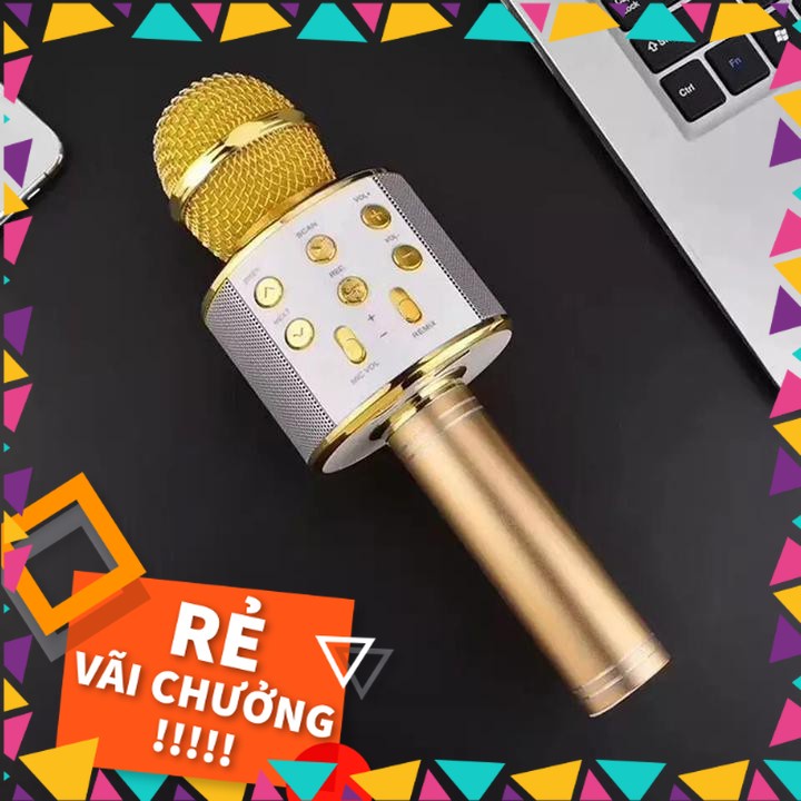 Micro Hát Karaoke kiêm loa Bluetooth Không Dây WS 858 Âm vang |PhamThao