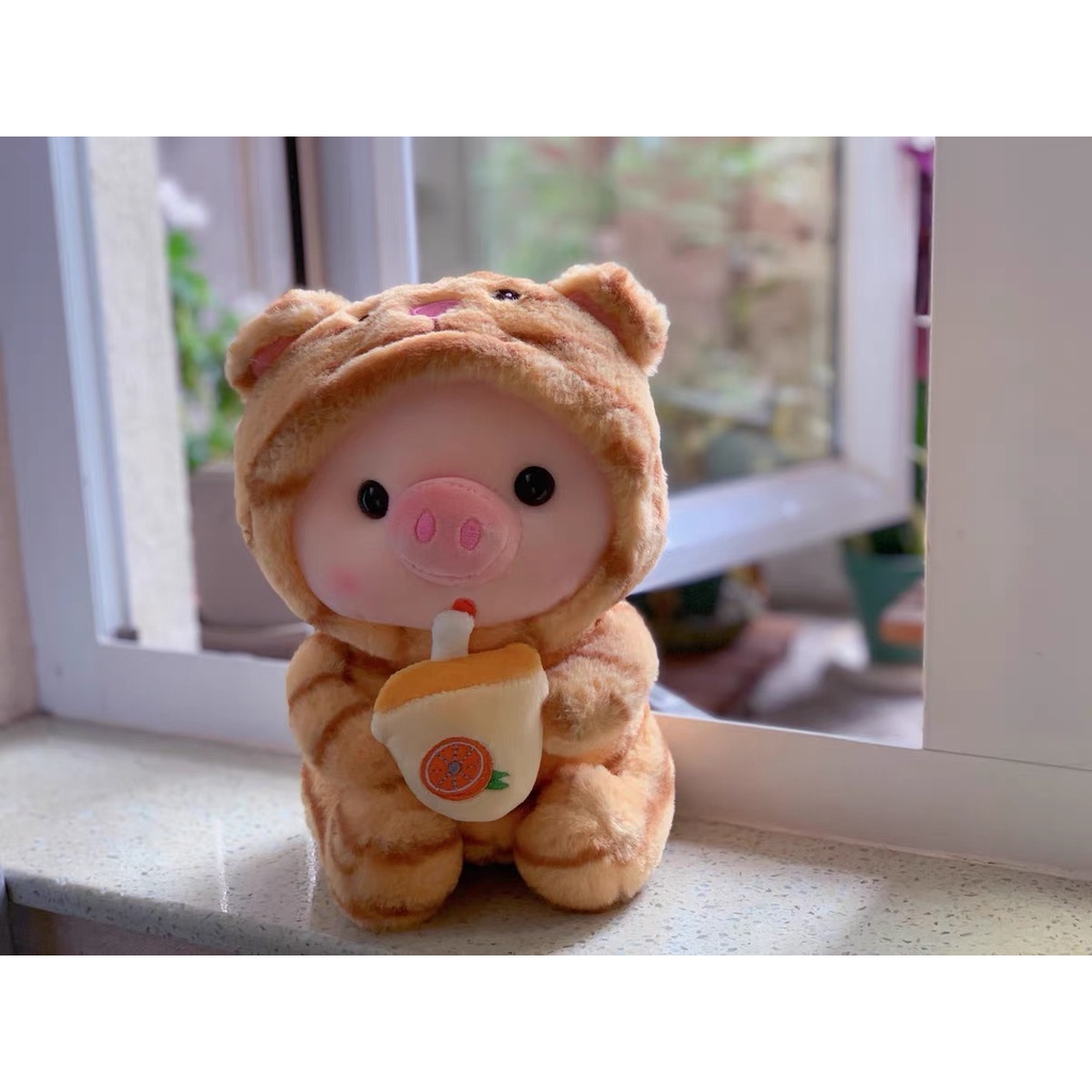 25cm Gấu Bông Hình Con Heo Ôm Cà Rốt Cao Cấp--Boba lợn Sang trọng Đồ chơi sang trọng Con heo dễ thương Thú nhồi bông Bong bóng Trà Đồ chơi sang trọng
