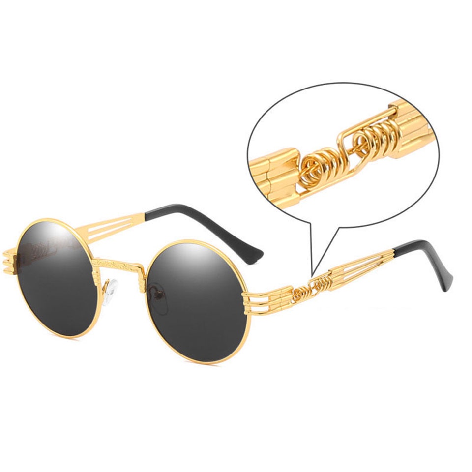 Kính mát tròn phân cực gọng kim loại phong cách vintage cho nam nữ