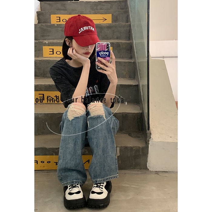 ♦♨Quần Jeans Lưng Cao Ống Rộng Phong Cách Retro Đường Phố 2022 Cho Nữ