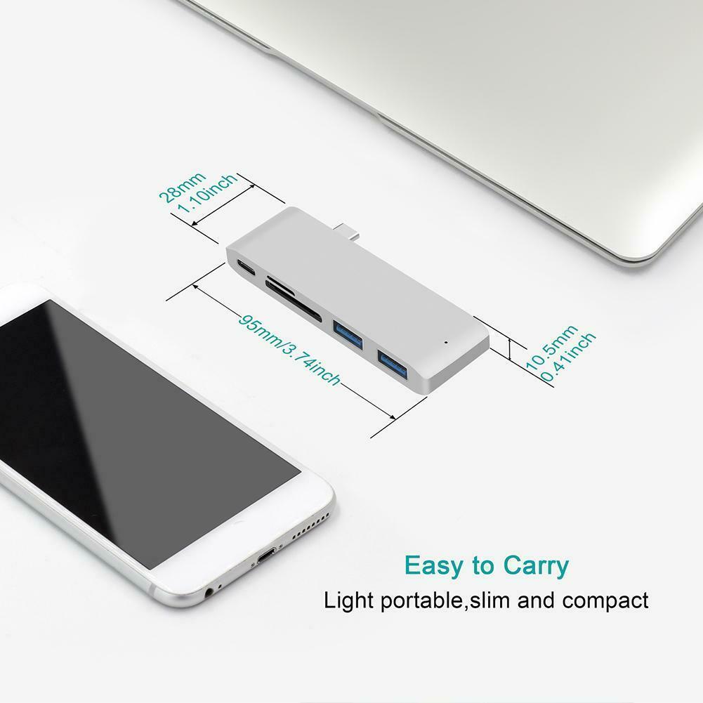 Bộ Hub Chia Cổng Usb C 5 Trong 1 + 2 Cổng Usb 3.0 + Đầu Đọc Thẻ Nhớ Sd / Micro Sd Cho Macbook Pro