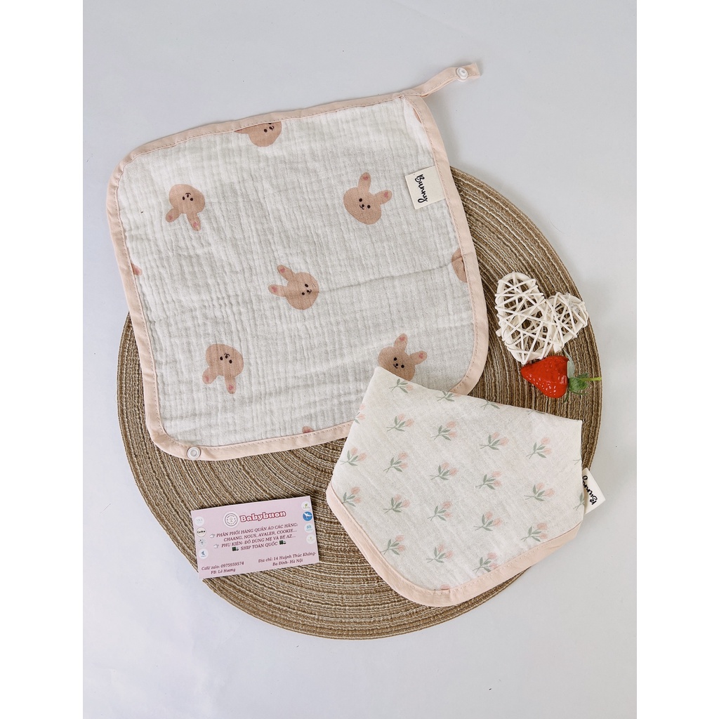 Yếm Vuông Set 2 Chất Liệu Cotton Mềm Mại Họa Tiết Đáng Yêu ,Yếm Ăn Dặm Có Nút Bấm Cho Bé Babibu - YVS2