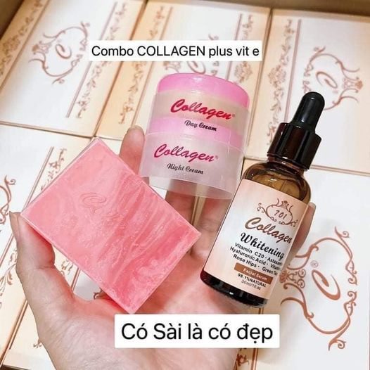Combo kem và serum COLLAGEN PLUS VIT E dưỡng trắng cho da sạm nám