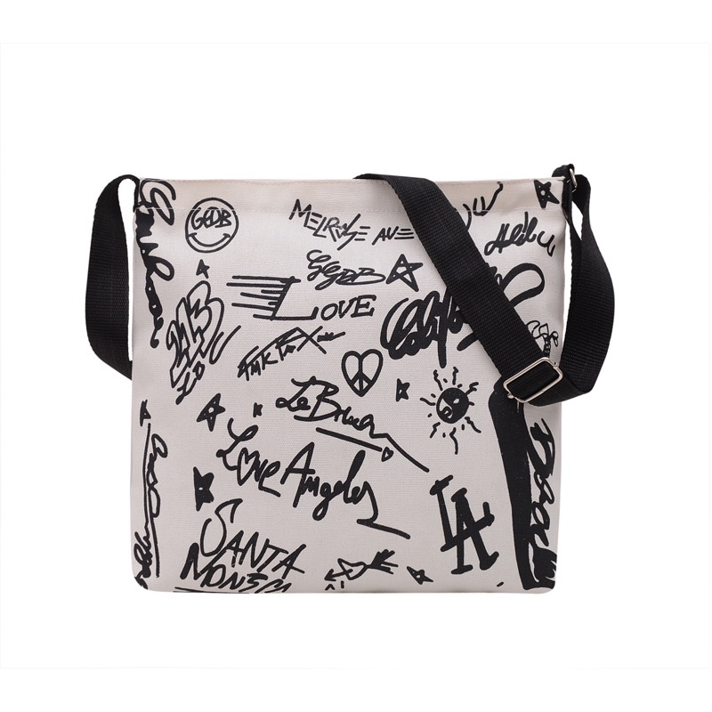 Túi Xách Canvas Sức Chứa Lớn Họa Tiết Graffiti Thời Trang Cho Nữ