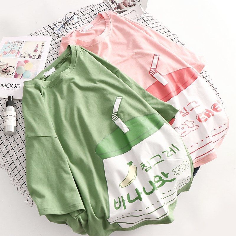 áo thun tay lỡ nam nữ form rộng chất cotton thấm hút mồ hôi in hình chai sữa | BigBuy360 - bigbuy360.vn