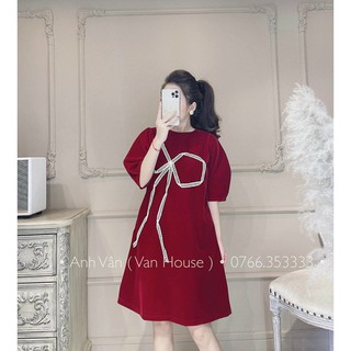 Váy Bầu Đỏ Tay Lỡ Dáng Suông HD3606 Honey Mommy Đầm Bầu Hè Công Sở Chất Lụa Hàn