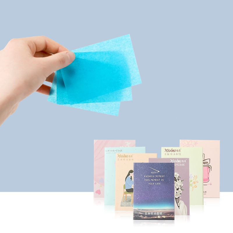 [Hàng mới về] Hộp 50 miếng giấy thấm dầu màu xanh lam tự nhiên thiết kế gọn nhẹ dễ dàng mang theo