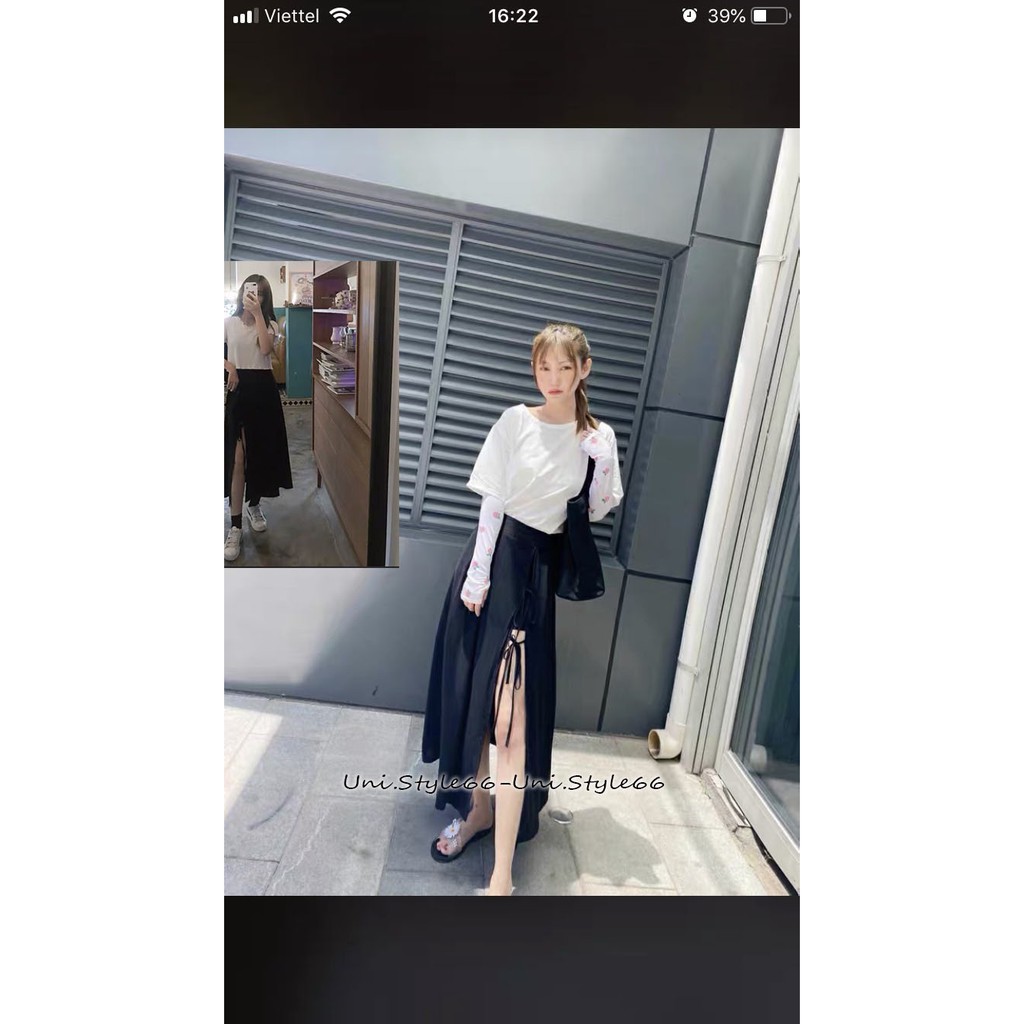 Chân váy đen xẻ tà thắt nơ cá tính có quần bên trong US152 | BigBuy360 - bigbuy360.vn