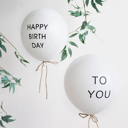 Bong bóng trắng in happy birthday- to you trang trí sinh nhật