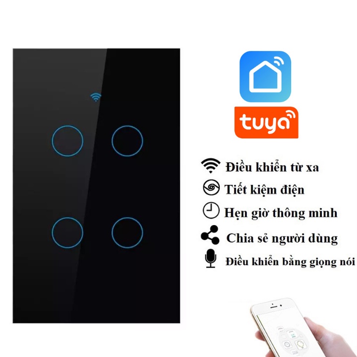 Công Tắc Thông Minh Wifi TUYA Hình Chữ Nhật Cảm Ứng 1-2-3-4 Nút Điều Khiển Qua App + Giọng Nói- Bảo Hành Hãng 2 Năm