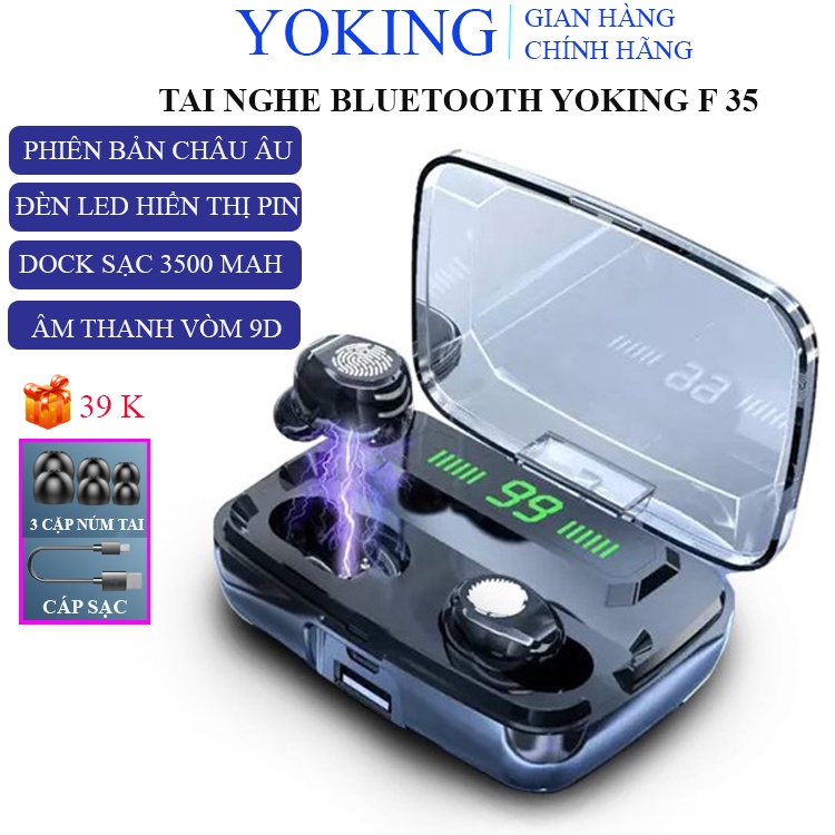 Tai nghe bluetooth không dây Yoking F9, tai phone không dây mini nghe nhạc thể thao pin 3500 mAh nghe nhạc 9D, chống ồn
