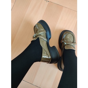 Giày lười da bóng bện đế đen cao 4cm êm chân đi tiện lợi