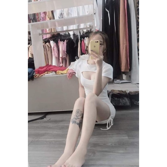 Váy ôm body khoét ngực rút dây sườn
