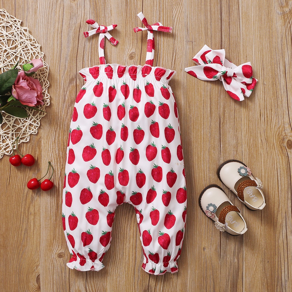 Áo liền quần hai dây Mikrdoo họa tiết hoa xinh xắn và băng đô thời trang dành cho bé gái sơ sinh