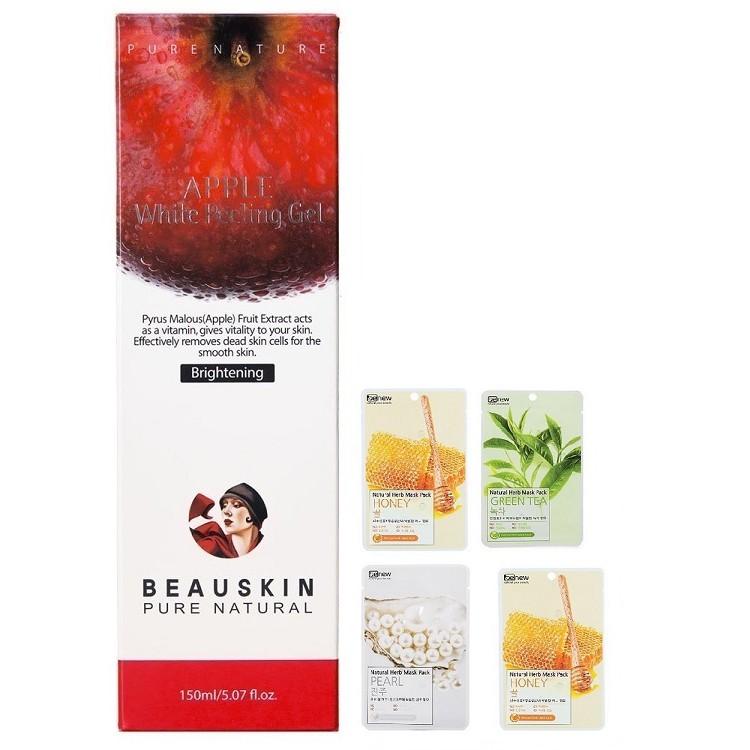 [ TẶNG 4 MẶT NẠ] Tẩy Tế Bào Chết Trắng Da Táo Đỏ Beauskin Hàn quốc 150ml/ Tuýp TẶNG 4 Mặt Nạ Benew mix vị 22g/ gói