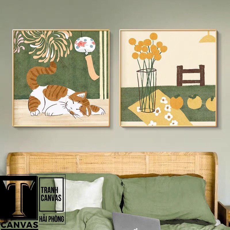 (Giá Xưởng) Tranh Canvas treo tường phòng khách, tranh hiện đại nghệ thuật, tranh con Mèo MEW 01-03 (không khung)