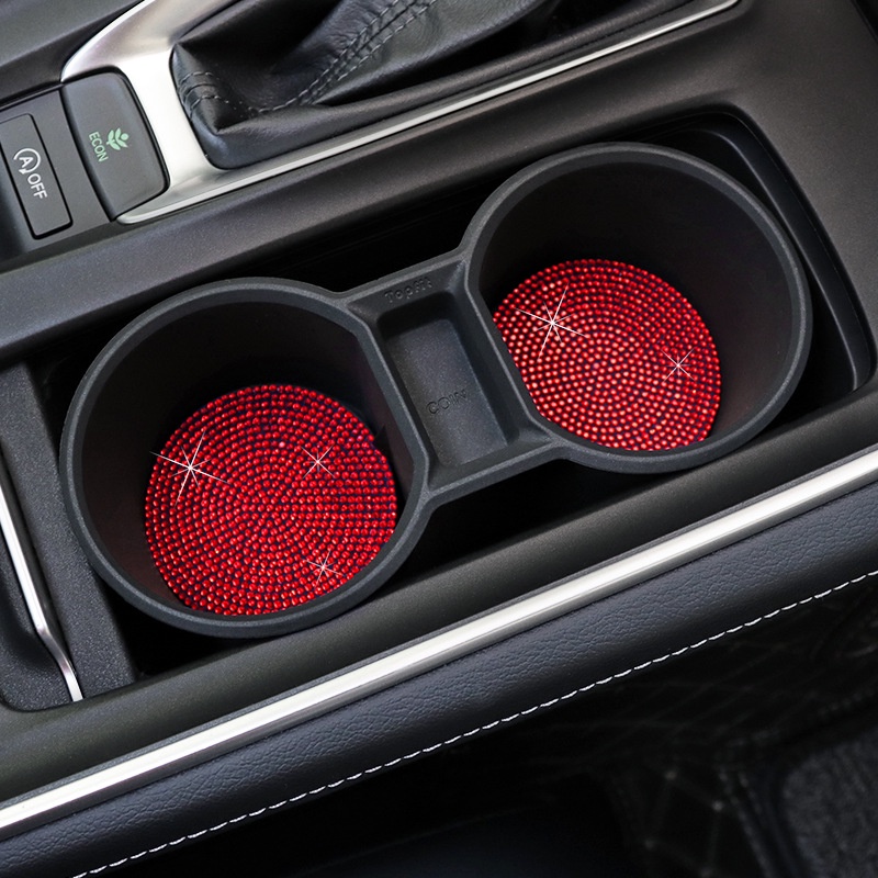 Set 2 Miếng Lót Cốc Nước Đính Đá Lấp Lánh Chống Trượt Chống Sốc Chuyên Dụng Cho Xe Hơi