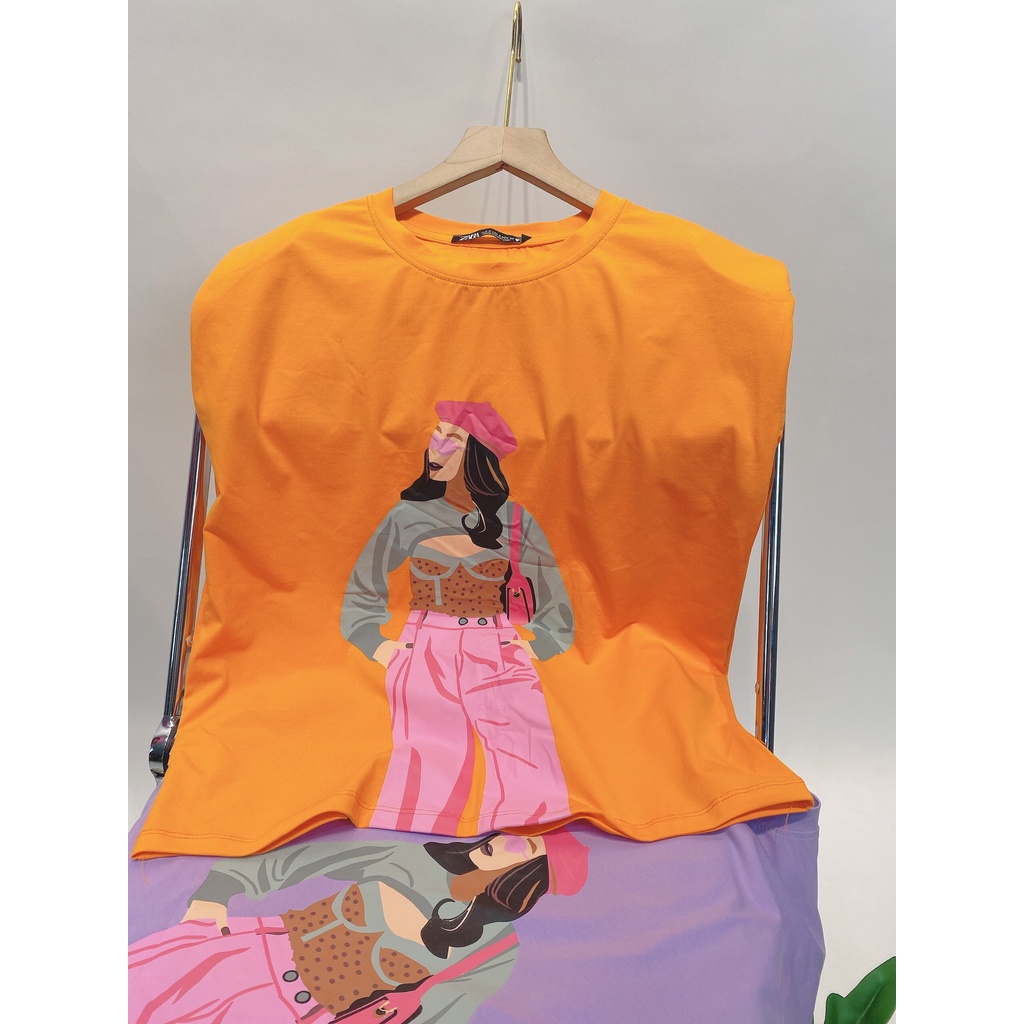 Nhiều mẫu - Áo thun nữ độn vai  Fashion Girl 2 màu hồng và cam chất cotton 100% siêu mịn mát