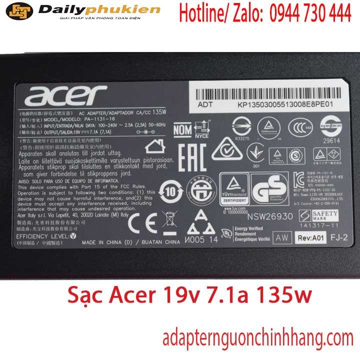 Sạc laptop Acer 19v 7.1a 135w bảo hành 1 năm