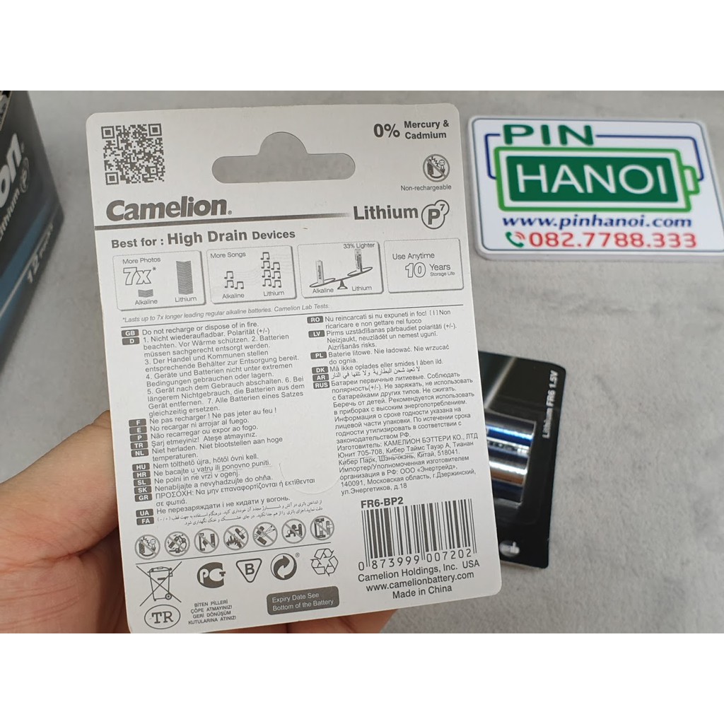 Vỉ 2 pin tiểu dung lượng cao Camelion Lithium P7 FR6-BP2 1.5V