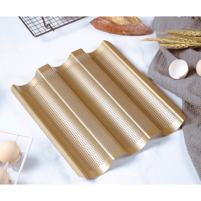 Khay Nướng Bánh Mì Pháp Baguette 3 Rãnh Chống Dính Lượn Sóng