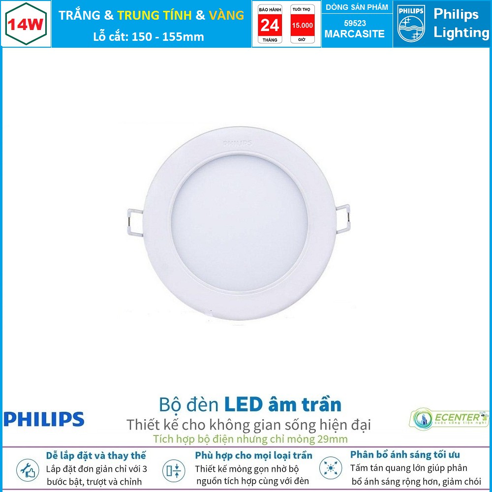 Đèn Led Âm trần 14W Philips Downlight 59523 MARCASITE D150 ( Ánh Sáng Trắng & Trung Tính & Vàng )