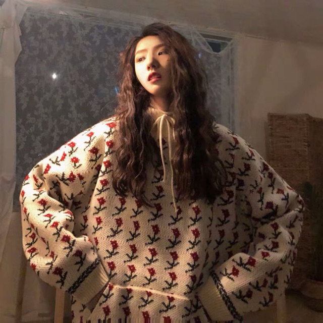 Áo len hoodie đan hoa vintage Ulzzang siêu cute ❤️
