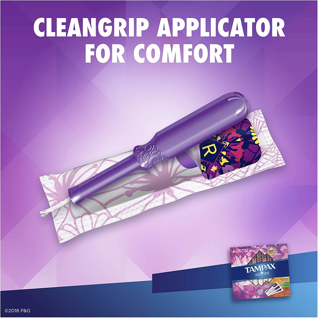 Băng vệ sinh dạng ống Tampon siêu thấm Tampax Radiant Regular/ Super/Super+ Pack hộp 28 miếng
