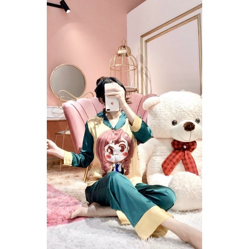 Bô lụa la tin tay dài quần dài 5d, bộ pijama tay dài quần dài vải lụa latin