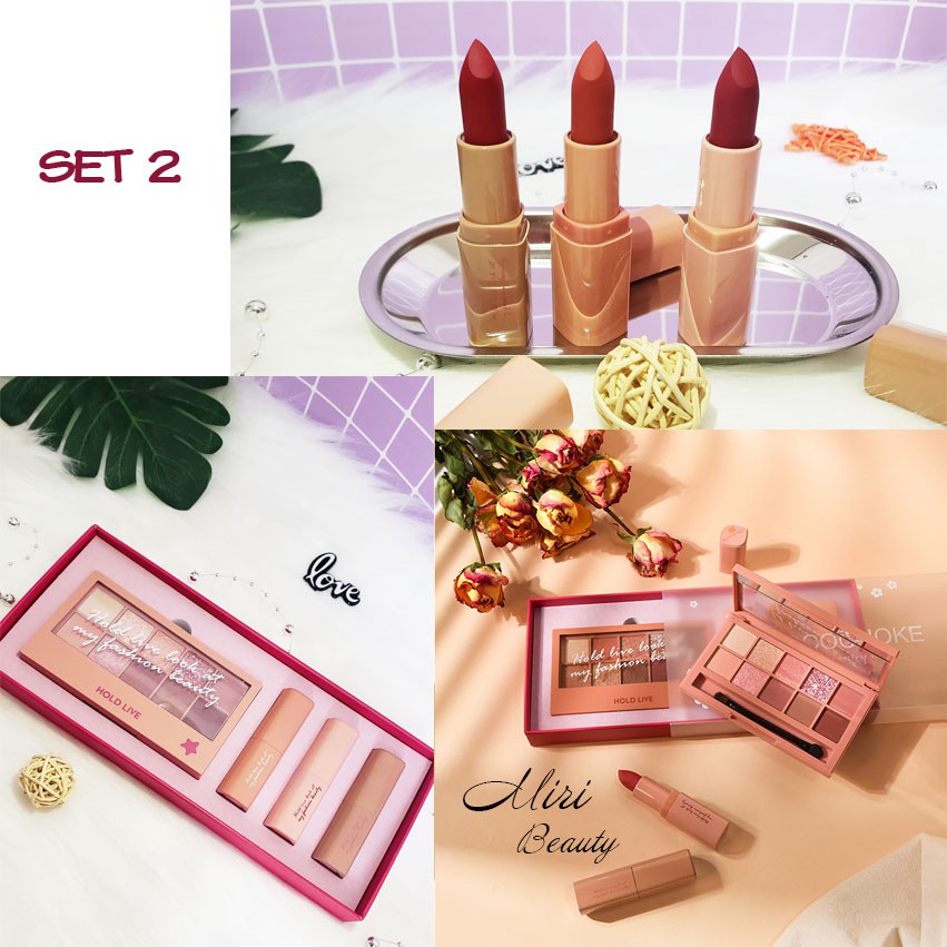 Set trang điểm bảng phấn mắt và 3 màu son HOLDLIVE Chocochoke Pink Sweet Perfect Suit | BigBuy360 - bigbuy360.vn