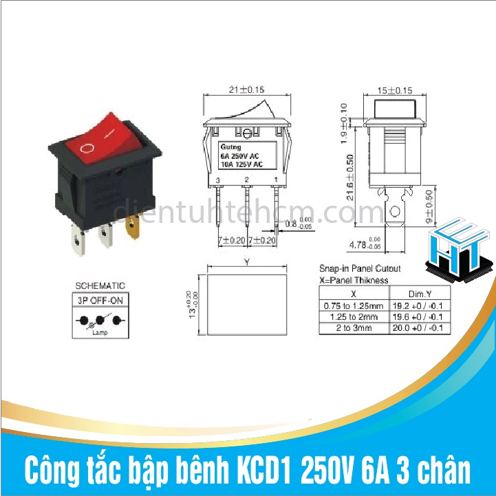 Công tắc bập bênh KCD1 250V 6A 3 chân