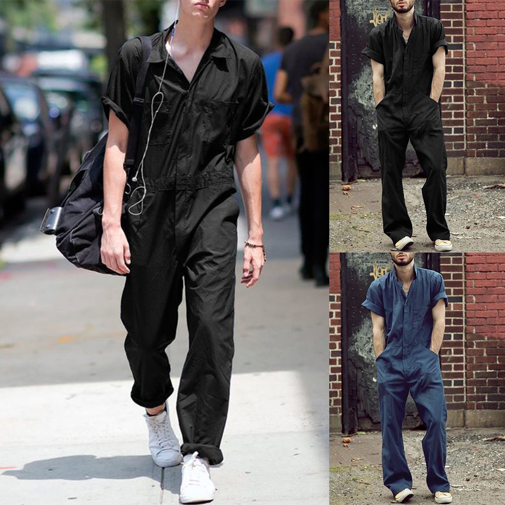 GORGEOUS~Men Short Sleeve Overalls Pants Fashion Casual Romper Playsuit Jumpsuit Workwear