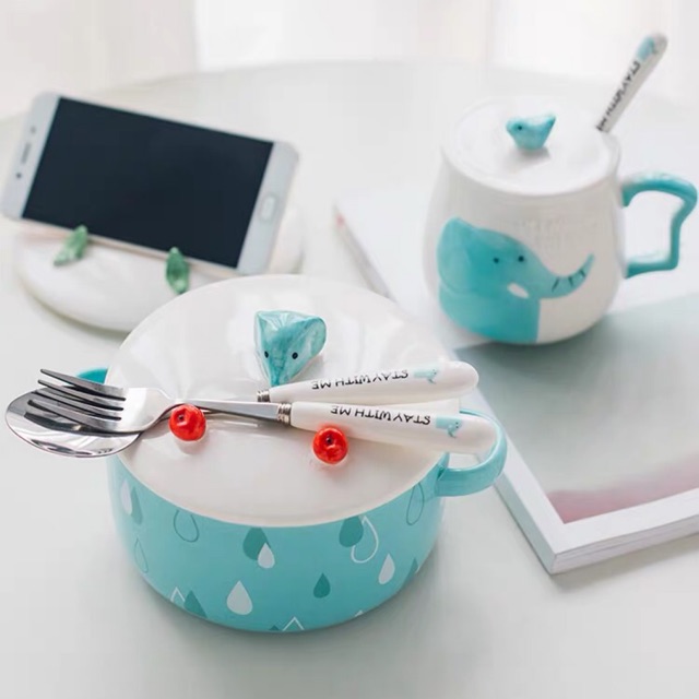 Set bát ăn mì gốm sứ cute