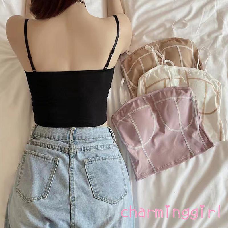 Áo Croptop Hai Dây Màu Sắc Tương Phản Thời Trang Cho Nữ