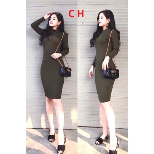 Váy BODY Nữ dáng dài Unisex ❄ FREESHIP❄ Đầm Bodip TÔN DÁNG DÀI TAY THỜI TRANG NữCổ lọ, sexy