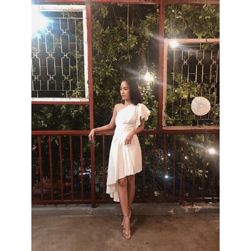 [ xả kho ] MiD Đầm xòe lệch vai trắng thiết kế cao cấp V1148