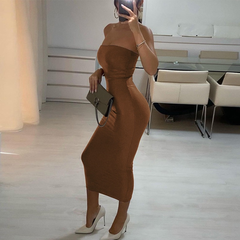 DUNEA Đầm ôm dáng hở vai thiết kế xẻ tà quyến rũ thời trang dành cho nữ