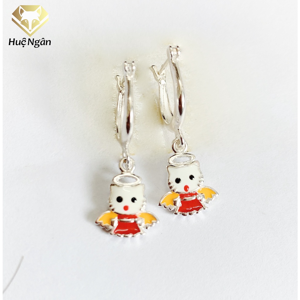Bông tai Trẻ em bạc Ý 925 Huệ Ngân - Mèo kitty Thiên thần RYE141115