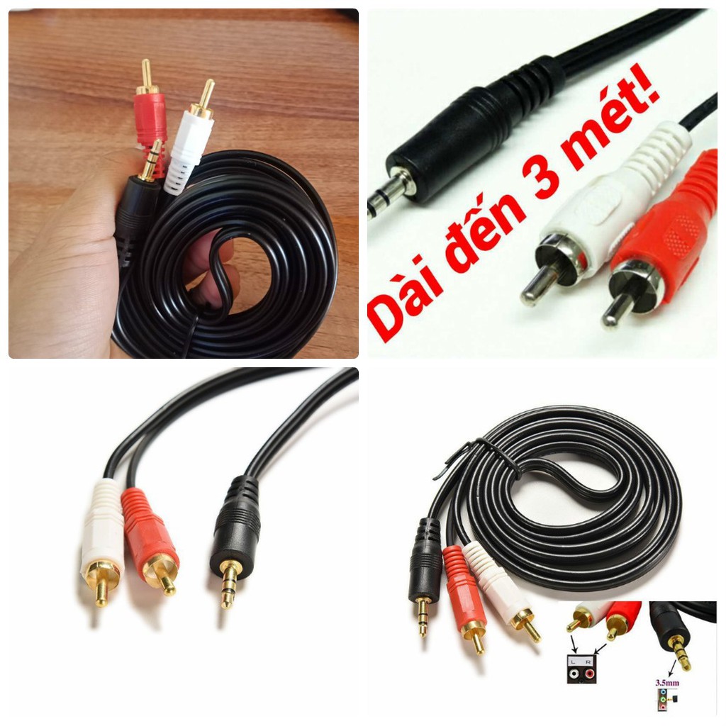 Dây loa máy tính jack tròn ra bông sen dài 3m, 5m, cáp AV kết nối điện thoại ra loa, amply, mixer chất lượng HD AUDIO